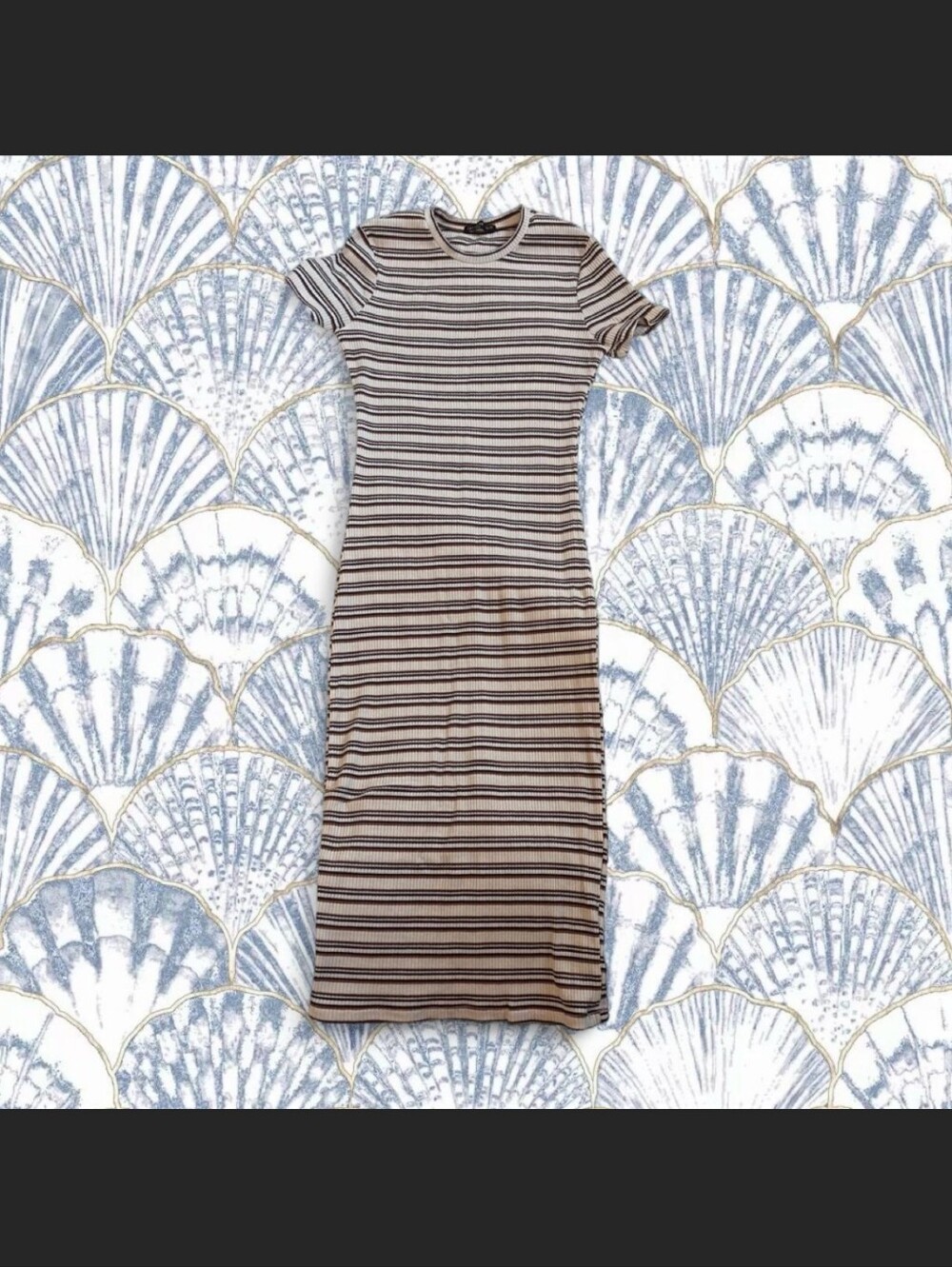 Cotton On Brown and Cream Striped Midi T-Shirt Dress